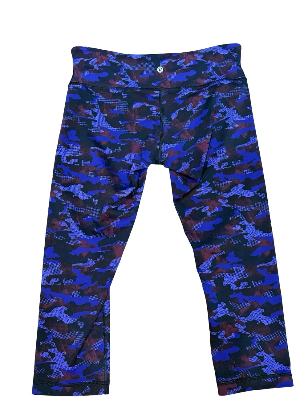 ✨Lululemon Wunder Under Crop III Hounds Camo Emperor Blue Black Leggings Size 10